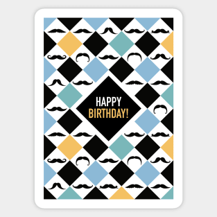 Happy Birthday! Mustaches Multi Blue Sticker